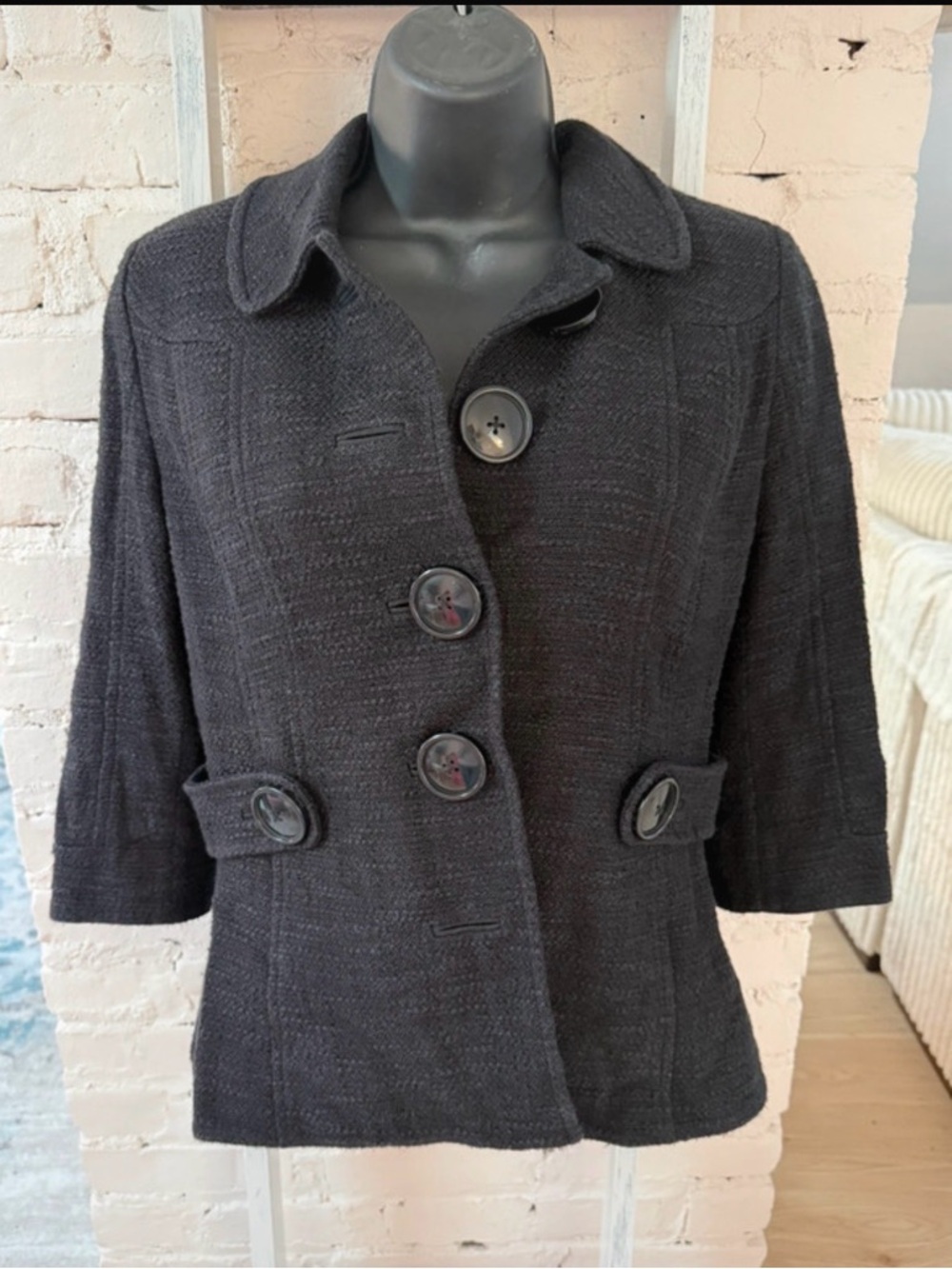 Tory Burch Black Textured Button Front Jacket